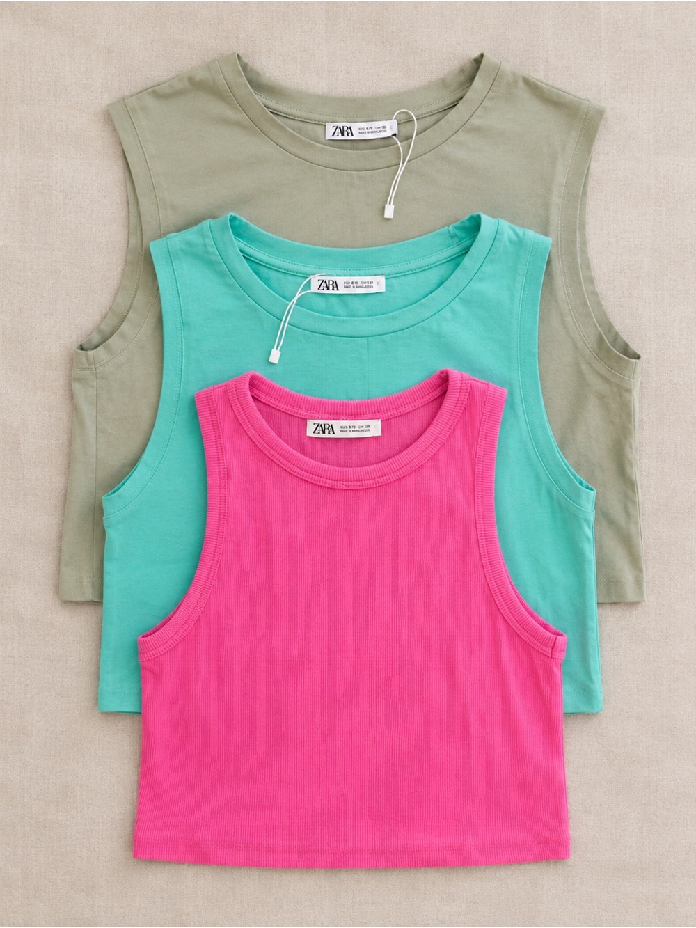 Zara Crop Top Bundle 3 Pc Size Small Pink Ribbed Mint Sage Sleeveless